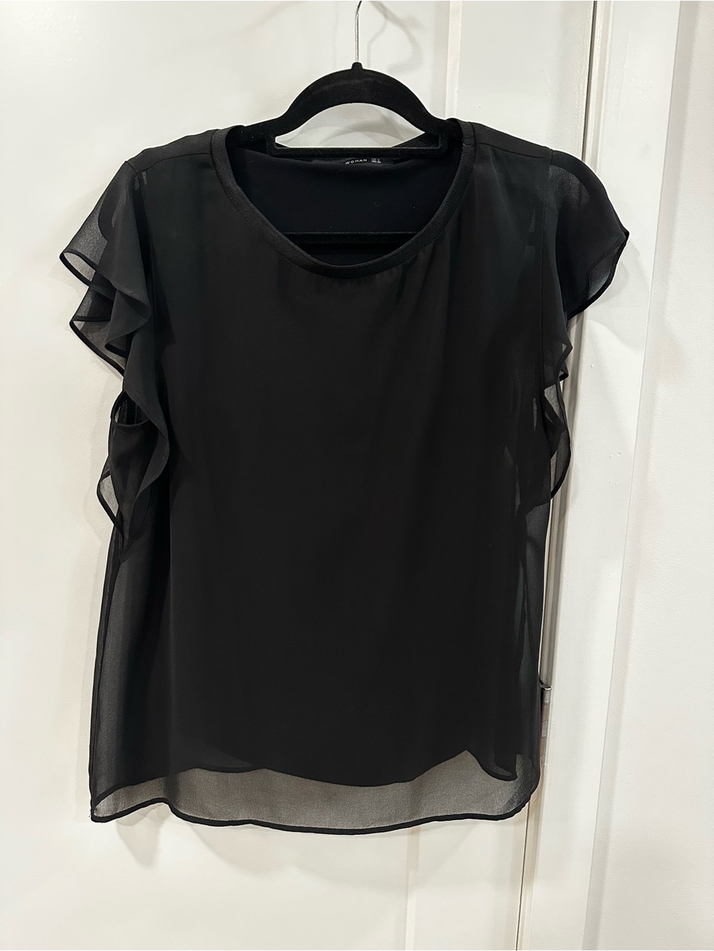 Zara Woman Black Layered Sheer Ruffle Sleeve Blouse US S